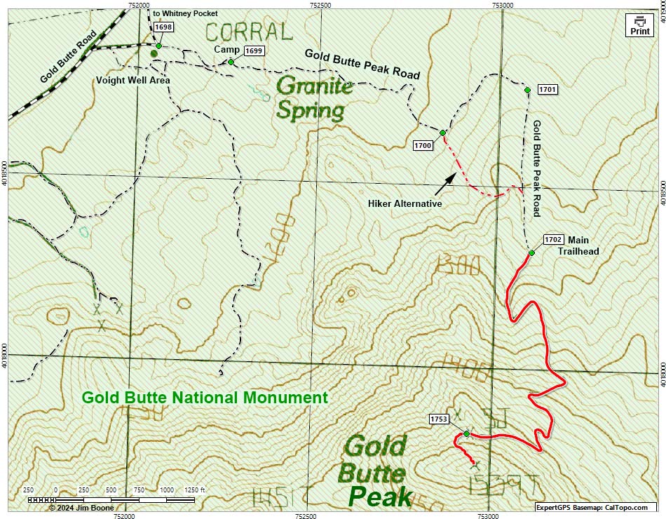 Gold Butte Peak Road Map