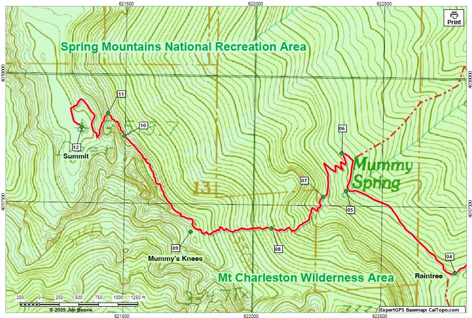 Mummy Mountain, East Face Route Map