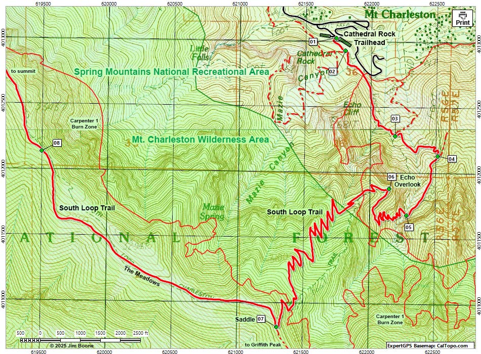 South Loop Trail, Eastern Section Map
