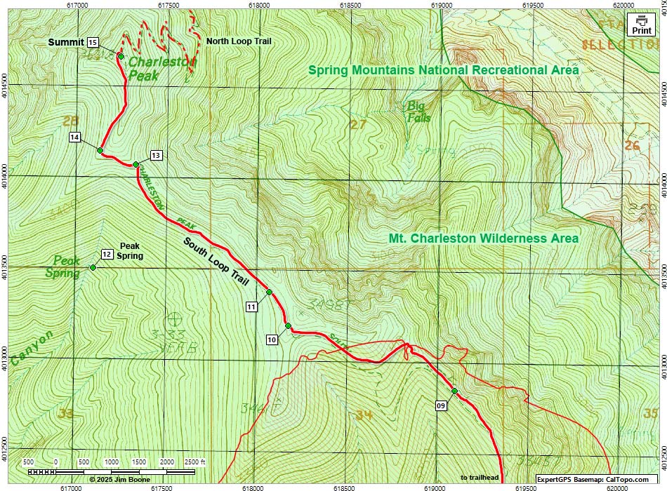 South Loop Trail, Northwest Section Hiking Map