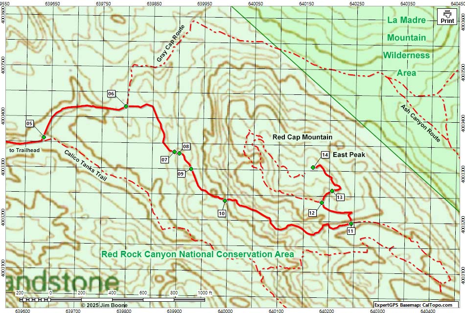 Red Cap Peak Route Map